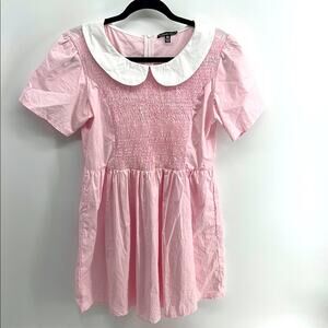 Dolls Kill smocked Peter Pan collar short sleeve fit & flare babydoll dress sz M